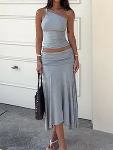 Women's Solid Color Tank Top & Skirt Two-piece Set, Casual Fashion Cozy Two Piece Outfits for Daily Outdoor Wear, Ladies Clothes for Summer