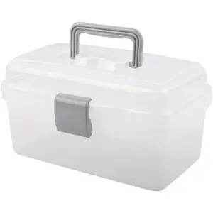 Multipurpose Plastic Storage Container Box with Handle and Latch Lock, Clear Gray