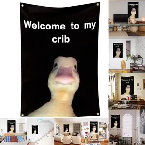 Welcome to My Crib Flag，2x3 Feet Tapestry Funny Poster Durable Man Cave Wall Flag with Brass Grommets room decor for bedroom Banner(24x36 inches)