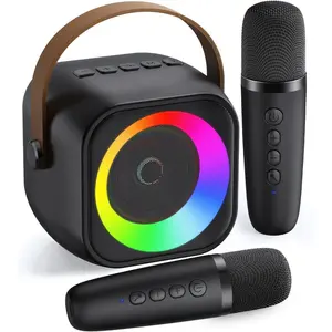Mini Karaoke Machine, Portable Bluetooth Karaoke Speaker with 2 Wireless Microphones and Party Lights For Kids,Adults
