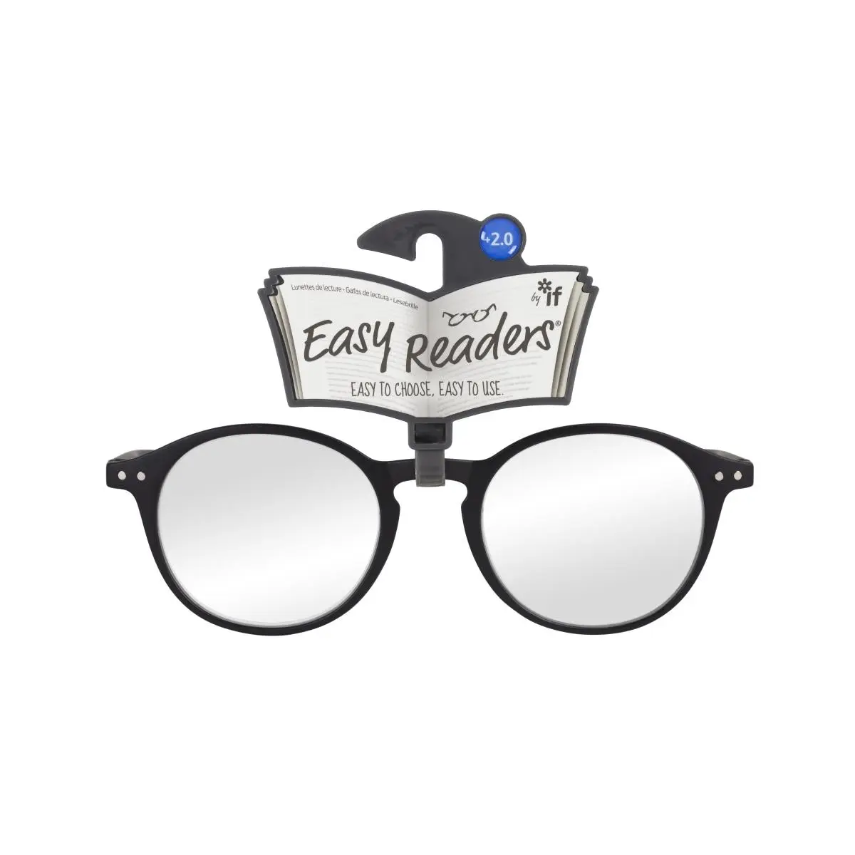 212 MAIN Unisex Round Full-Rim Stylish Reading Eyeglasses - Black Frame, 2.0 Strength Lenses, For USA Use