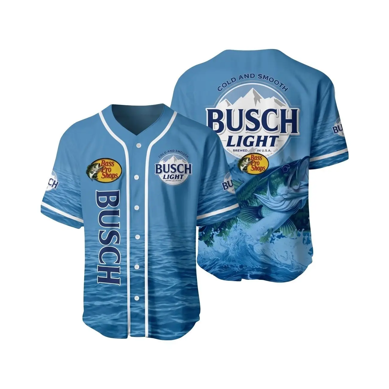 Busch Light Bass Pro Shops Baseball Jersey, Blue Funny Fishing Beer Shirt for Men, Summer Lake Day Outfit