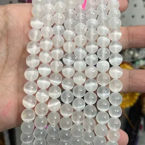 8mm selenite crystal bead strand