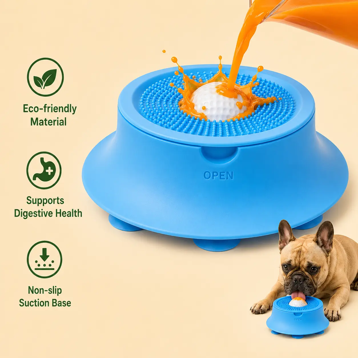 3rd Gen 2-in-1 Slow Feeder Dog Bowl & Pet Feeder, Suction Base No-Spill Lick Bowl for Bone Broth, Yogurt & Liquid Treats, Rolling Ball Food Dispenser for Puppies, Small Medium Large Dogs