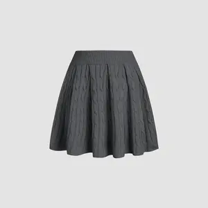 Cider [2 colors, size 0-26] Cable Knit Middle Waist Solid Mini Skirt
