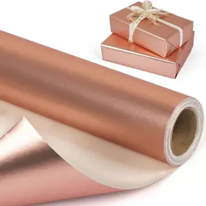 Rose Gold Metallic Wrapping Paper Roll, Solid Color Matte Gift Wrap Paper - Pearly Lustre, Light Rose Gold Gift Wrapping Paper for Birthday Wedding Christmas Halloween Baby Shower - 17 in x 118in