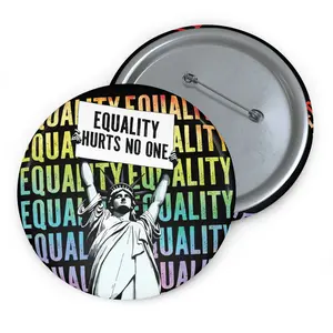 EQUALITY Hurts No One Pride Rainbow Safety Pin Buttons - Retro Statue of Liberty Art, Anti-Trump Button, Pro-Democracy Pins with Durable Backing