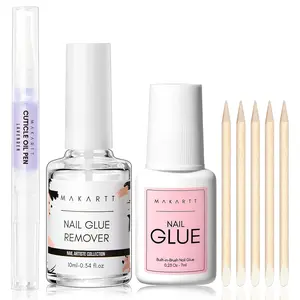 【NON-IRRITANT】Makartt Nail Glue Remover for Press on Nails: Quick Debonder with 5 wooden sticks, Easy with a Dropper,Updated Formula with Vitamin E, Acetone-free, Hema-free, For Fake Nails,Semicure Stickers,10 ml、30ml、50ml Gel Nail Care Polish Acrylic