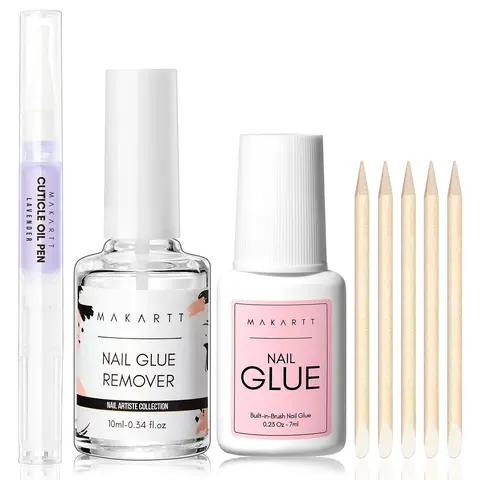【NON-IRRITANT】Makartt Nail Glue Remover for Press on Nails: Quick Debonder with 5 wooden sticks, Easy with a Dropper,Updated Formula with Vitamin E, Acetone-free, Hema-free, For Fake Nails,Semicure Stickers,10 ml、30ml、50ml Gel Nail Care Polish Acrylic, Ge
