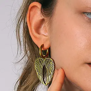 FaithHeart Punk Angel Wing Hoop Dangle Earrings Stainless Steel
