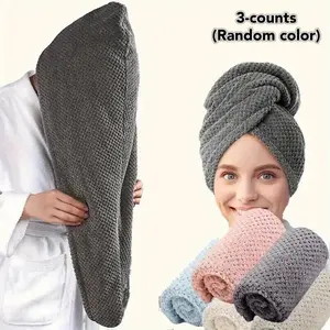 Random Color Hair Drying Towel Wrap, 3 Counts Soft Hair Towel Wrap, Quick Drying Microfiber Hair Towel for Curly, Long, Thick Hair, Bathroom Accessories