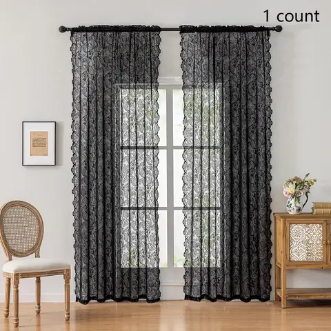 Lace Curtain, 1 Count Exquisite Floral Lace Curtain, Window Curtain for Home Living Room Bedroom Decor, Home Decor, Interior Decoration Accessories, Curtains Floral, Home Decorative Curtain