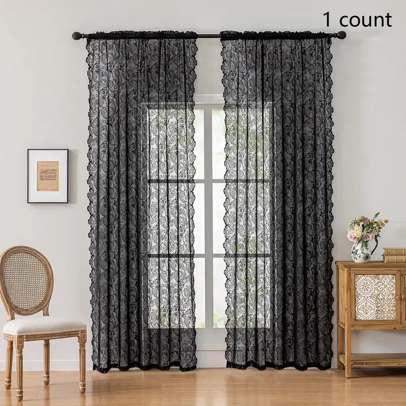Lace Curtain, 1 Count Exquisite Floral Lace Curtain, Window Curtain for Home Living Room Bedroom Decor, Home Decor, Interior Decoration Accessories, Curtains Floral, Home Decorative Curtain