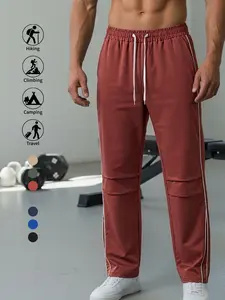 Men's Scrape-Resistant Durable Outdoor Pants with Side Stripe, Drawstring and Pockets, Lightweight Quick-Dry Wrinkle-Free Long Pants, Versatile for Travel Fitness and Leisure