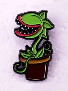 Cute Alloy Enamel Brooch, Enamel Lapel Pins, Novelty Green Cannibal Flower Pin, Creative Plant Battle Zombie Design, Fashion Accessory for Clothing and Bags, Halloween Party Accessory