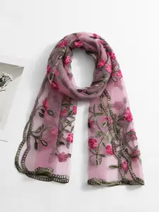 Women's Fashion Embroidered Hijab Scarf, Breathable Fabric Design, Elegant Daily Wear Accessory, Perfect for Everyday Use