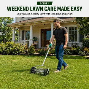 Heavy Duty Rolling Lawn Aerator,Rolling Lawn Aerator, Rotary Push Tine Spike Soil Lawn Aerator Gardening Tool with 3-Piece Long Steel Handle for Garden Yard Grass Maintenance,Garden Yard Rotary Push