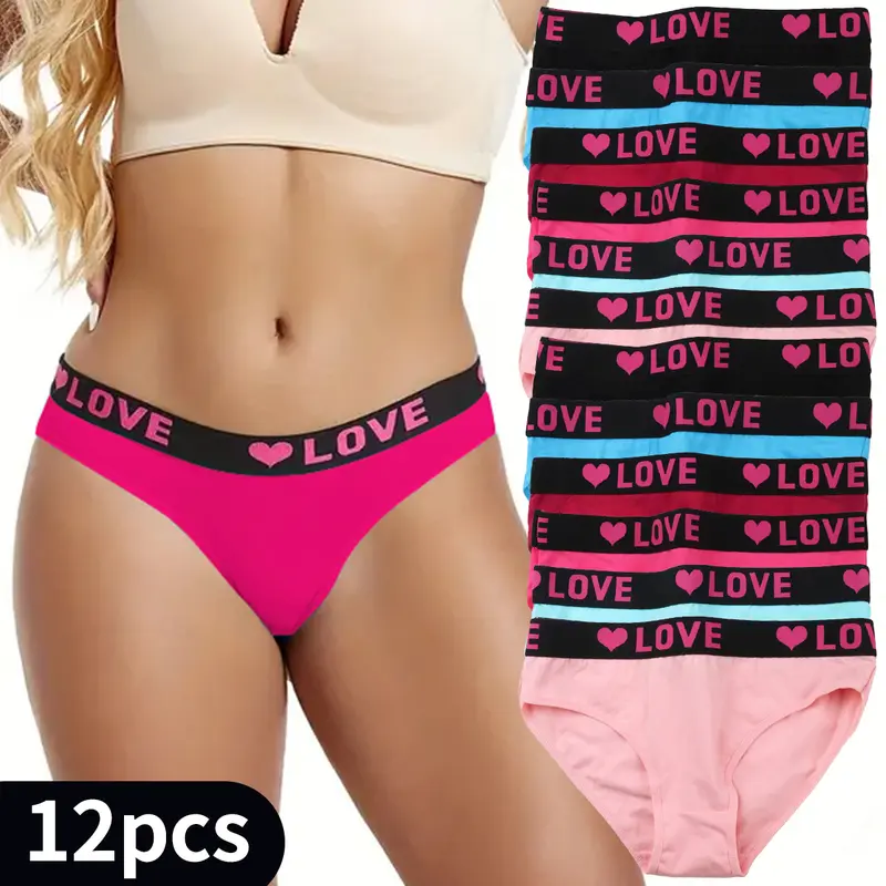 12pcs Sexy Seamless Color Block Briefs - Ultra Comfy, Breathable, Stretchy, and Soft Intimates Panties for Women - Lingerie & Underwear with Letter Print Design Fit Pink Pastel Womenswear underwear women underwear for women panties thongs