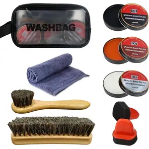 IKI Leather Boot Care Kit - 9 PCS Shoe Polish & Shine Kit with Black Brown Neutral Shoe Polish, Sponge Applicators, Horsehair Brush, Microfiber Cloth and W