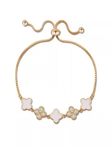 Pearl Four-Leaf Clover Bracelet, Floral Sparkle Elegance, Adjustable Luxury Small Delicate Jewelry, Perfect Birthday Gift