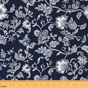 Paisley Floral Upholstery Fabric,1 Yard,Bohemian Exotic Style Outdoor Fabric by The Yard,Retro Indian Style Flower Fabric for DIY Projects