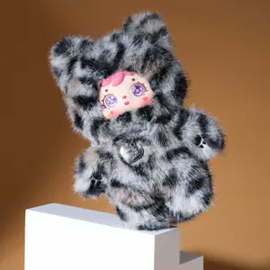Samuel Cool Moment Leopard Print Cat Blind Box Plush Doll, Rotatable Eyes Kawaii Toy, 6+1 Styles, Collectible Keychain, Great Gift for Teens & Kids (1 Box)