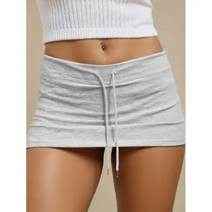 Women's basic drawstring low-rise mini skirt-pants, suitable for country concerts