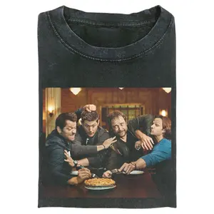 Supernatural Cast Pie Fight Shirt, Dean Sam and Castiel Funny Scene Tee Gift for Men, Gift for Women, Crew Neck T-shirt, Trending T-shirt