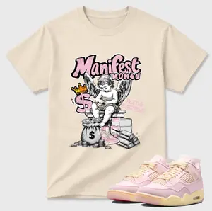 Manifest Money Sneaker Tees - AJ 4 Iced Carmine, Shirt To Match Sneaker Back White Pink Color