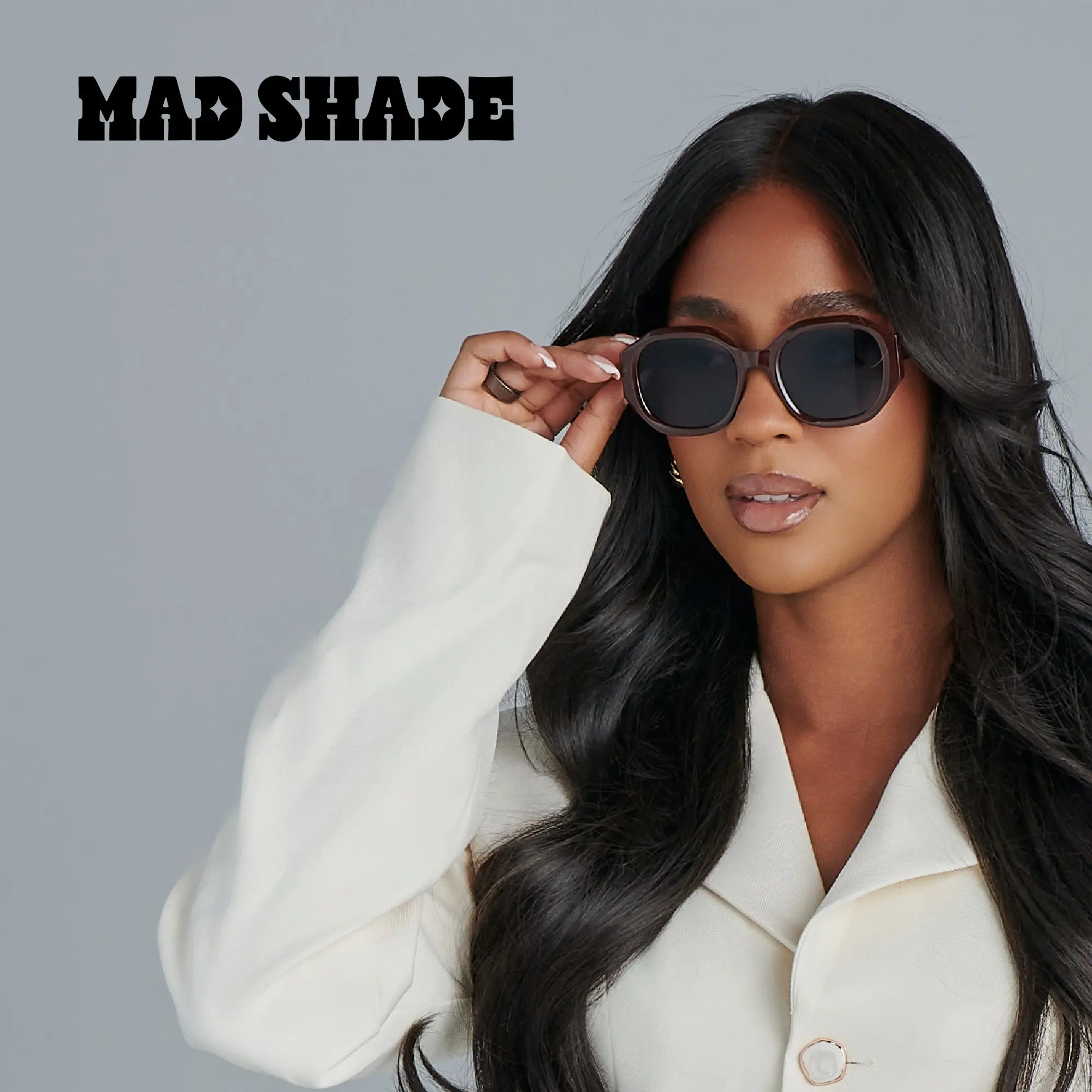 Mad Shade Brown Round Square Sunglasses - UV400 Gray Lens Retro Frames