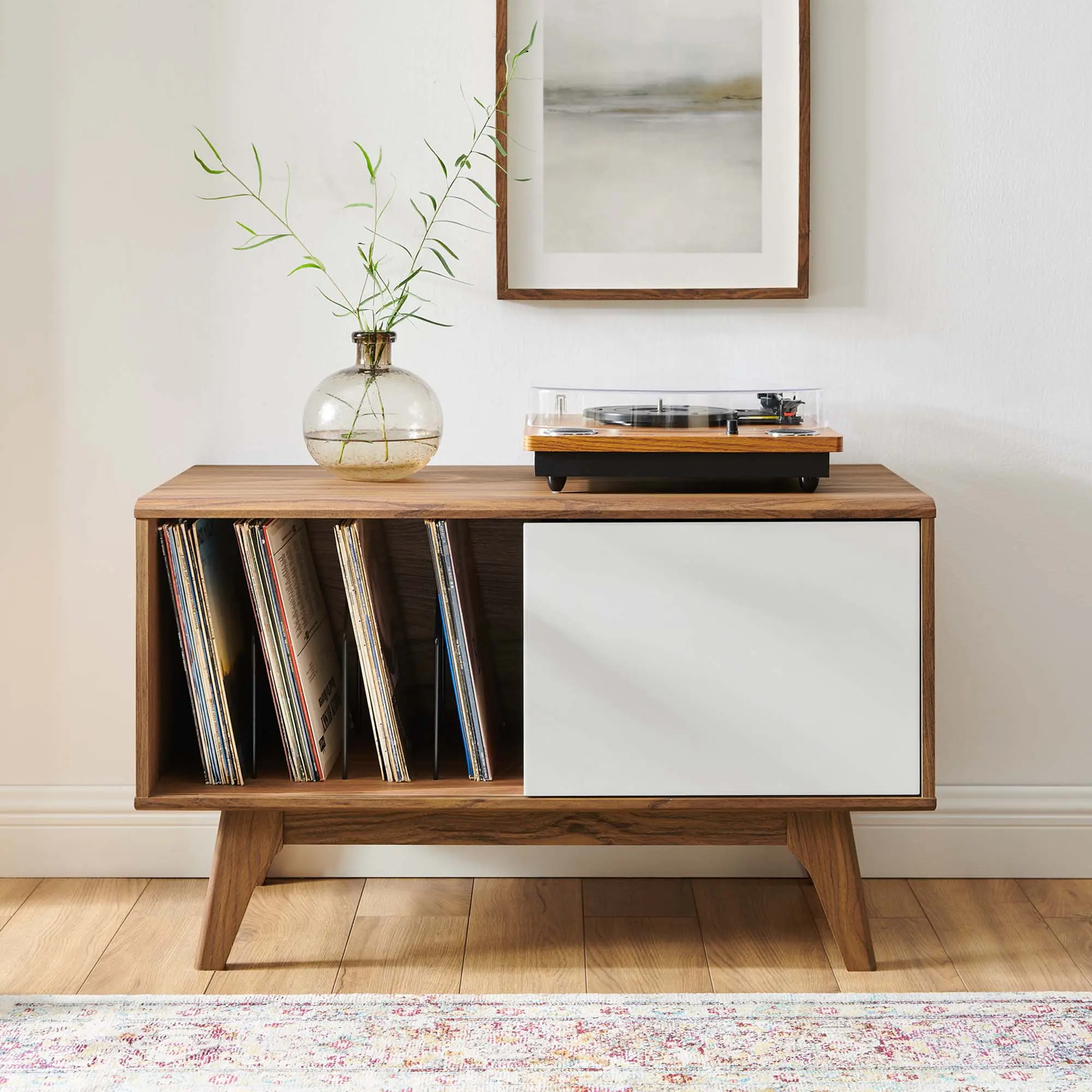 Envision Vinyl Record Organiser Display Stand - Walnut White, Floor Standing Decor Set for Collectibles