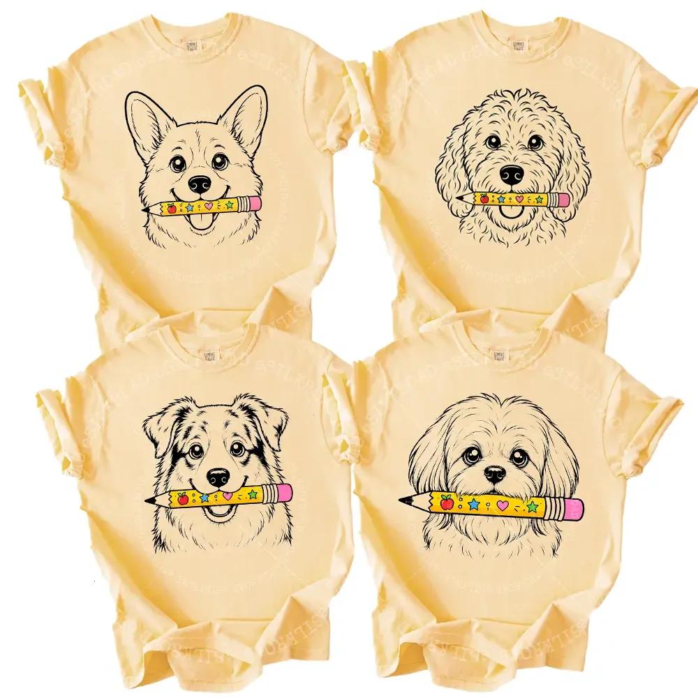 Comfort Colors 50+ Dog Breeds Back to School T-Shirt, Cute First Day of School Teacher Tee, Puppy Graphic Shirt, Kindergarten to 5th Grade School Gift, Dog Mom Teacher Apparel, Unisex Tee, Butter Color