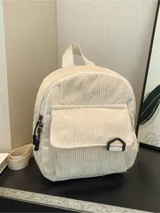 Vintage Corduroy Backpack, Zipper Closure, Spacious Interior, Polyester Lining, Multiple Compartments, Adjustable Straps, Student School Bag