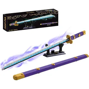 Anime Sword Building Block:This 936-piece building set recreates a legendary anime katana known for its immense power.Featuring a distinct purple and gold hilt, a matching scabbard with trefoil accents, and a blade detailed with irregular flame-like temp