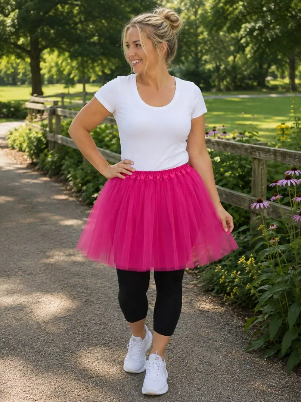 Hot Pink Tutu Skirt for Adult, Women, Plus Sizes – 3-Layer Tulle Ballet Skirt for Halloween Costume, 5K Running, Dress-Up, Ballet Dance, & Cosplay