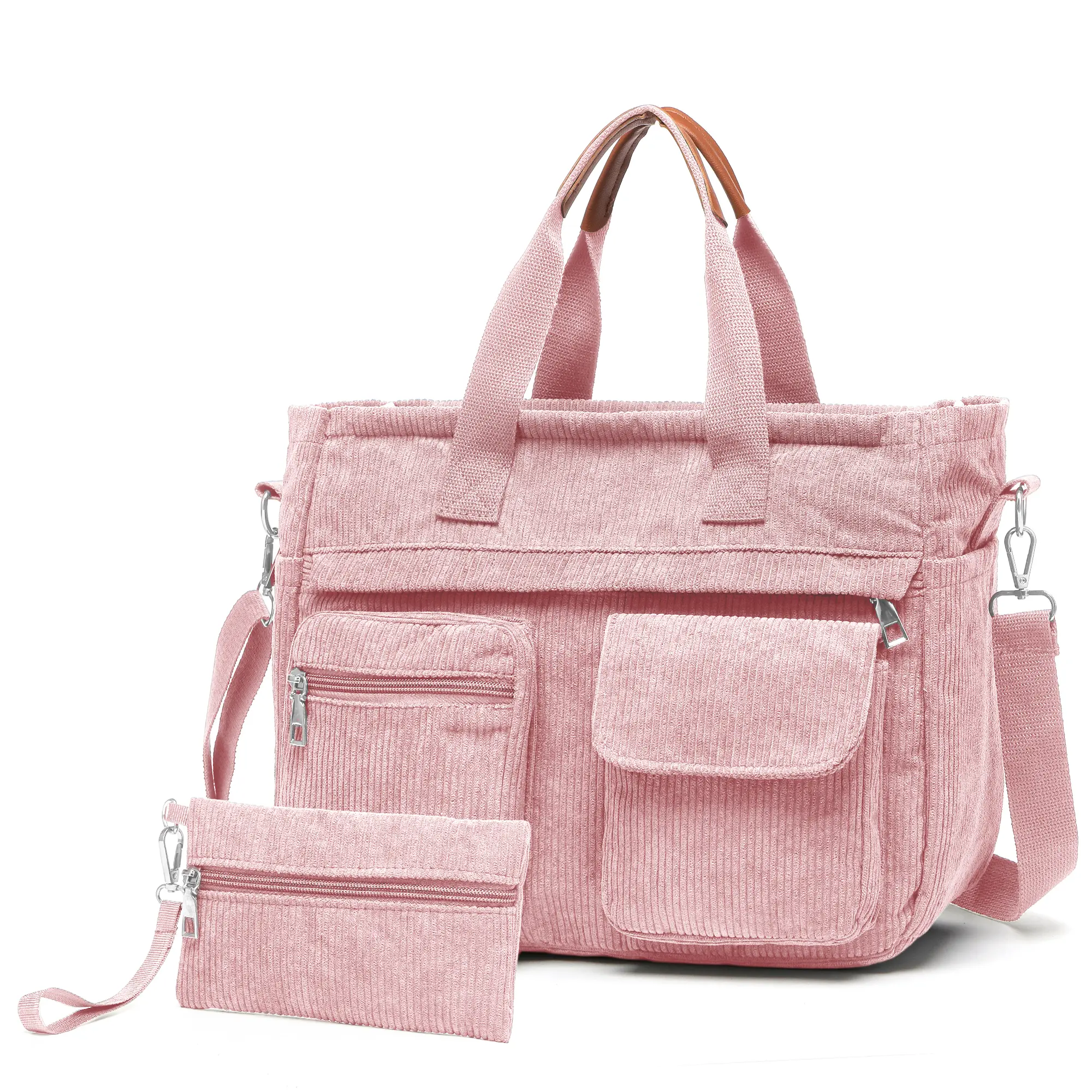 Large Corduroy Tote Bag Set (2 Pcs), Ideal for Laptop, Hobo, Crossbody, Handbag, Travel, Gym & Work