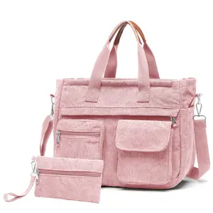 Large Corduroy Tote Bag Set (2 Pcs), Ideal for Laptop, Hobo, Crossbody, Handbag, Travel, Gym & Work