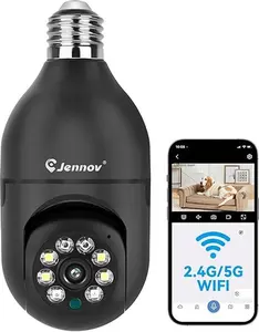 Jennov Light Bulb Security Camera, 360°/2k HD Wireless Camera, 5/2.4Ghz Wi-Fi Light Socket Camera with Auto Tracking, AI Human Detection, Compatible with Alexa for Indoor&Outdoor Home Security color night vision  camera security cameras for home
