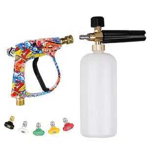 High Pressure Washer Gun for Car Cleaning M22 Air Inlet with Quick Connector Nozzle with Quick Converter Easy to Install Car Washing Gun with 5 Nozzles Pressure Power Washers for Multi Occasions Multi-color Car Wash Sprayer