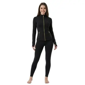 RD【Gold Ziipper】Two Piece Set Women's Soft Brushed Sport Jacket & Leggings Set, Long Sleeve with Thumbholes, Pockets with GOLDEN ZIPPERS, Stretchy, Butter Feel Breathable Skin-Friendly comfortable and casual, for daily exercise