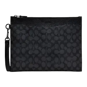 COACH Hitch 30 Classic Monogram Zippered Canvas and Leather Document Wristlet Handbag for Men in Black