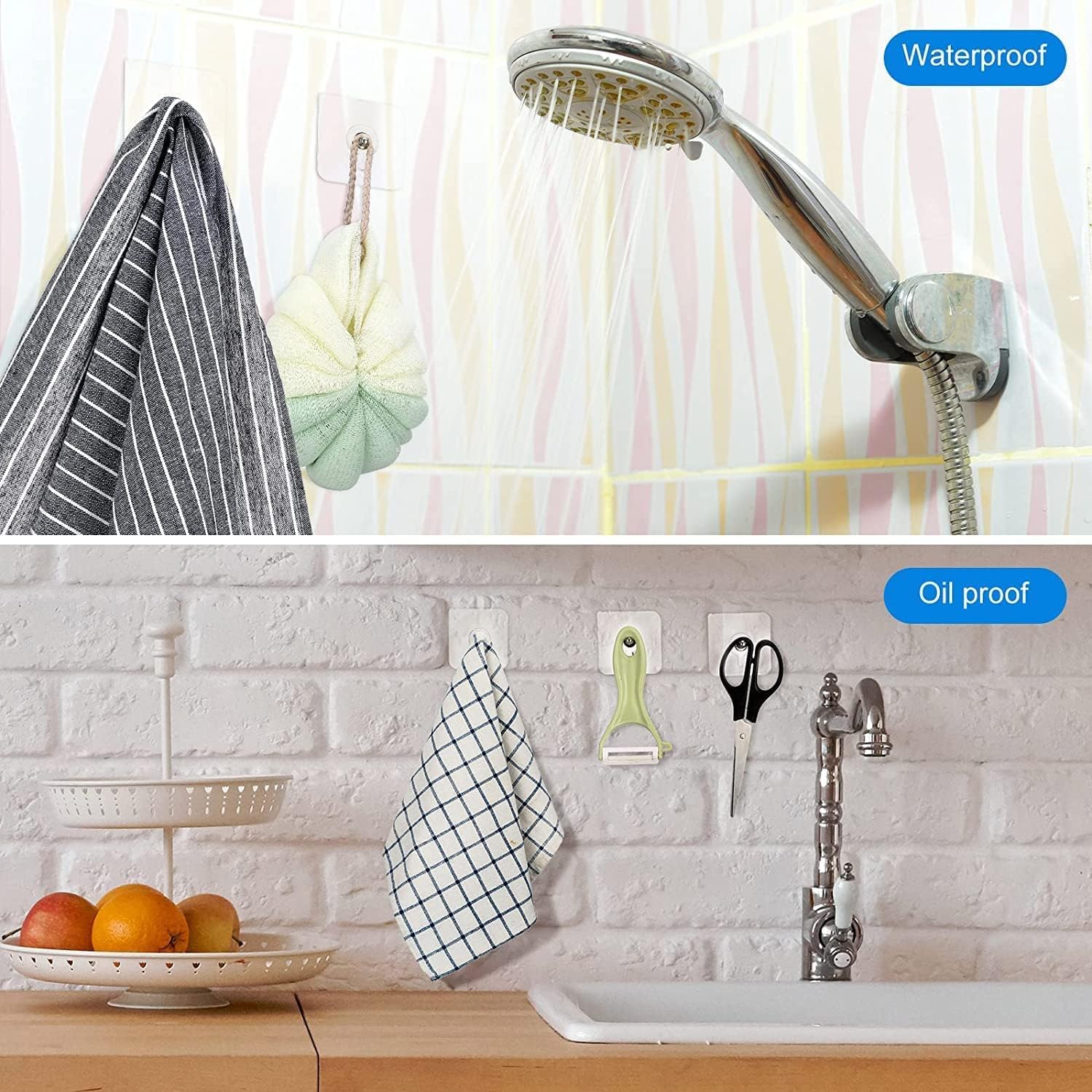 Adhesive Screw Hooks for Wall Without Drilling Heavy Duty Strong Nail Free Hanging Kitchen Accessories Items Nail Hook Transparent Metal Organiser