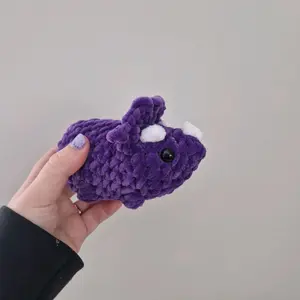 Purple handmade plushie triceratops dinosaur crochet amigurumi
