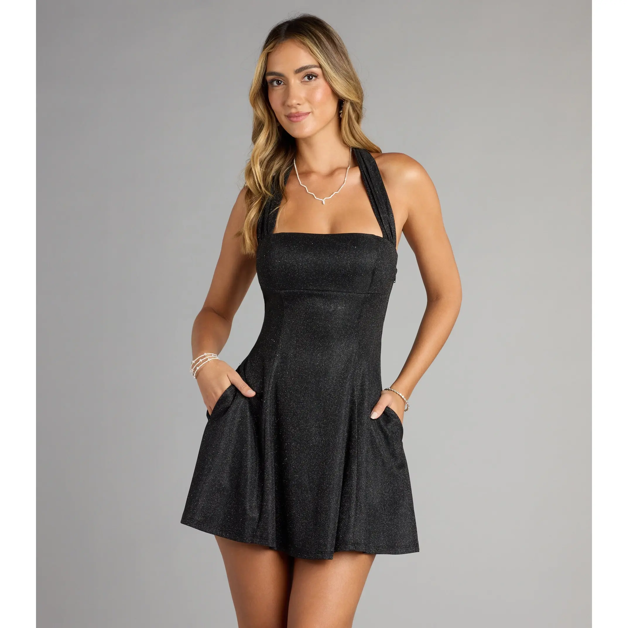 Anika Glitter Bow Skater Mini Dress