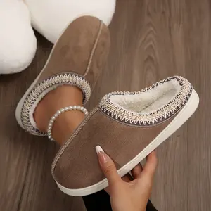 Women's Fleece Slippers Suede Comfort Winter Warm Mini Snow Boots Indoor Outdoor Shoes