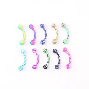 10-color Water Pattern Painted Eyebrow Ring Stainless Steel Spherical Eyebrow Nail Body Piercing Jewelry New Party