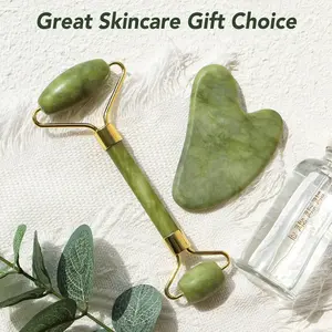 Gua Sha & Jade Roller Facial Tools Face Roller and Gua Sha Set for Puffiness and Redness Reducing Skin Care Routine, Self Care Gift for Men Women - Green Heart-shaped Ice Facial Ice Roller