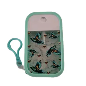 Hand Sanitizer Holder with Bird Design and Teal Strap Hand Sanitizer Case