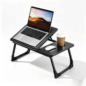 Foldable Laptop Desk - Adjustable Height Bed Tray with Cup Holder, Portable Computer & Tablet Stand, Multi-Purpose Table for Bed, Working, Home Office