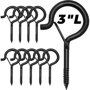 10 count 3 inches Q-Hanger Hooks with Safety Buckle, Screw Hooks for Outdoor String Lights, Ceiling Hooks for  , Black